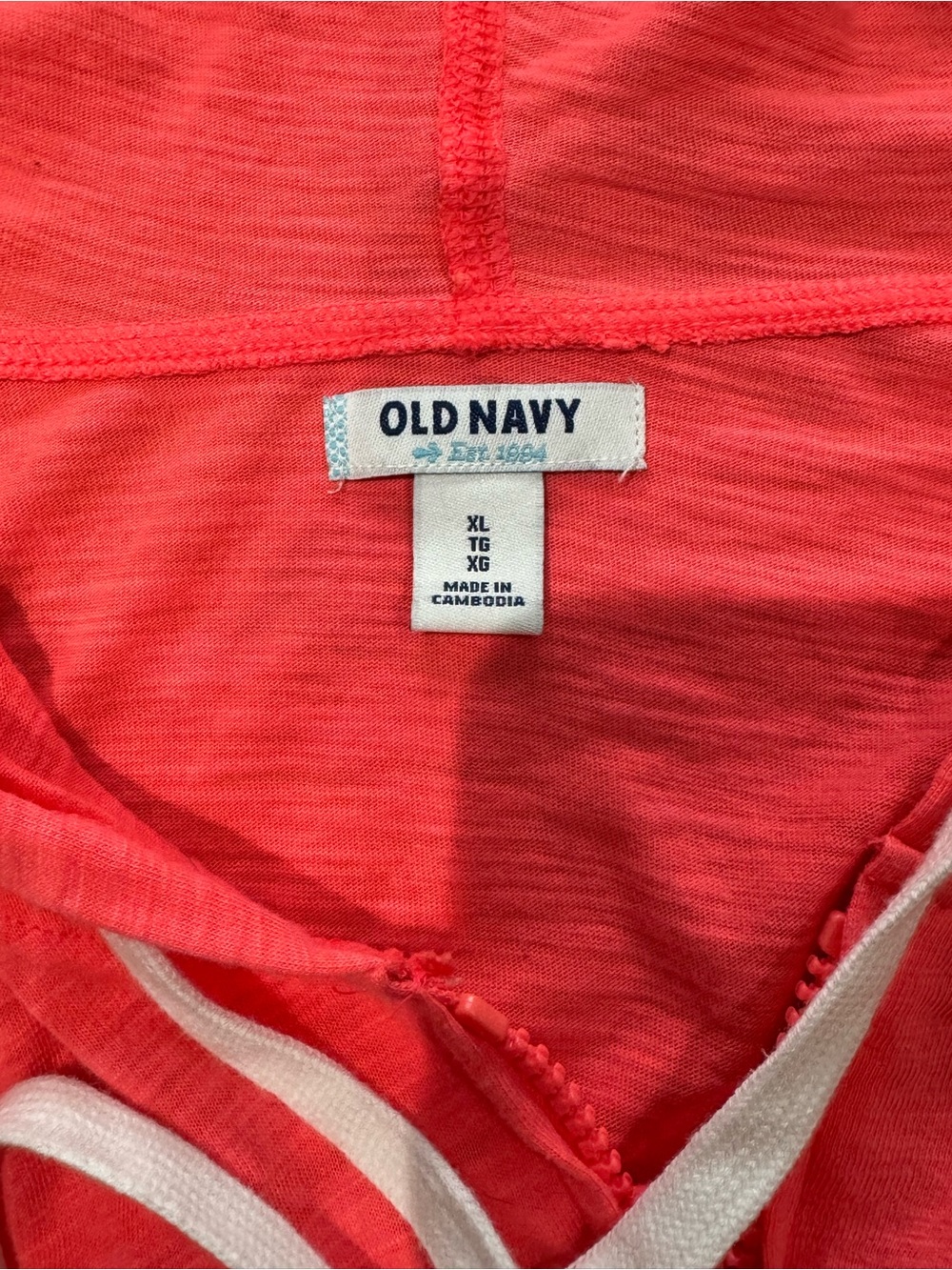 Old Navy Lightweight Coral Zip up Hoodie with White Drawstrings and Pockets - Picture 7 of 9